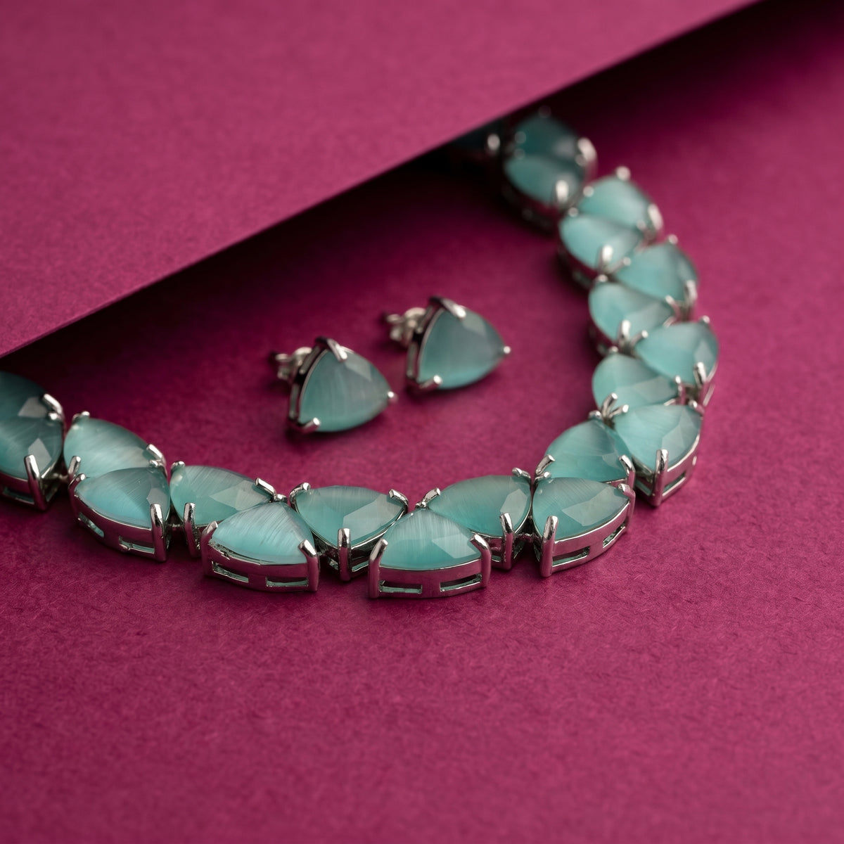 Rhodium Plated Glass Stone Necklace Set view 7 — Avalna, Arcot Tamil Nadu