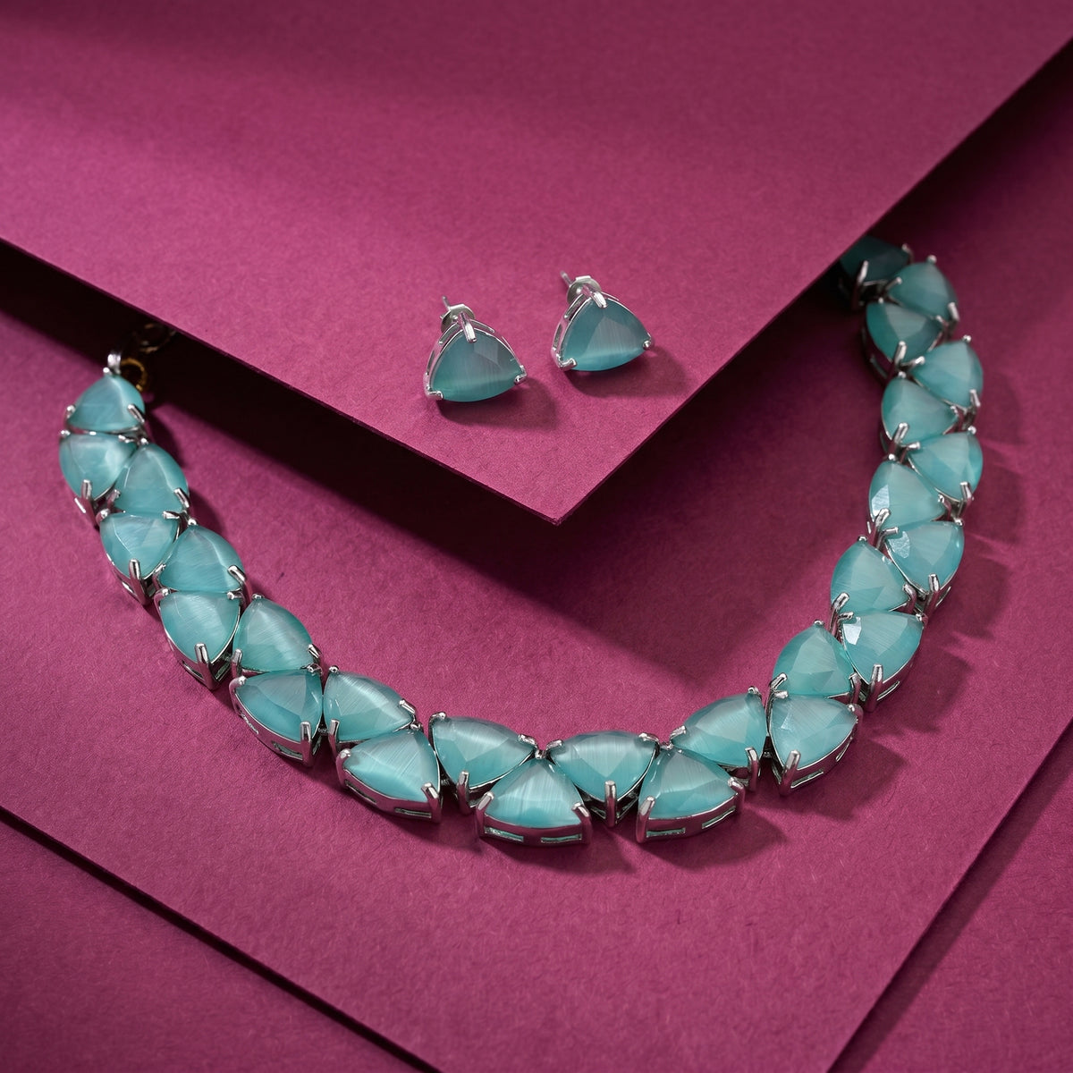 Rhodium Plated Glass Stone Necklace Set view 9 — Avalna, Arcot Tamil Nadu