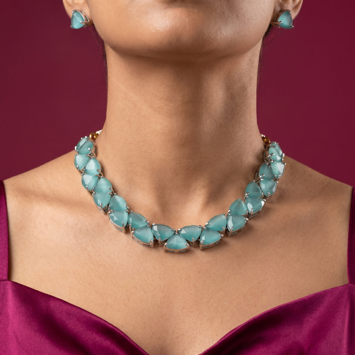 Rhodium Plated Glass Stone Necklace Set view 8 — Avalna, Arcot Tamil Nadu