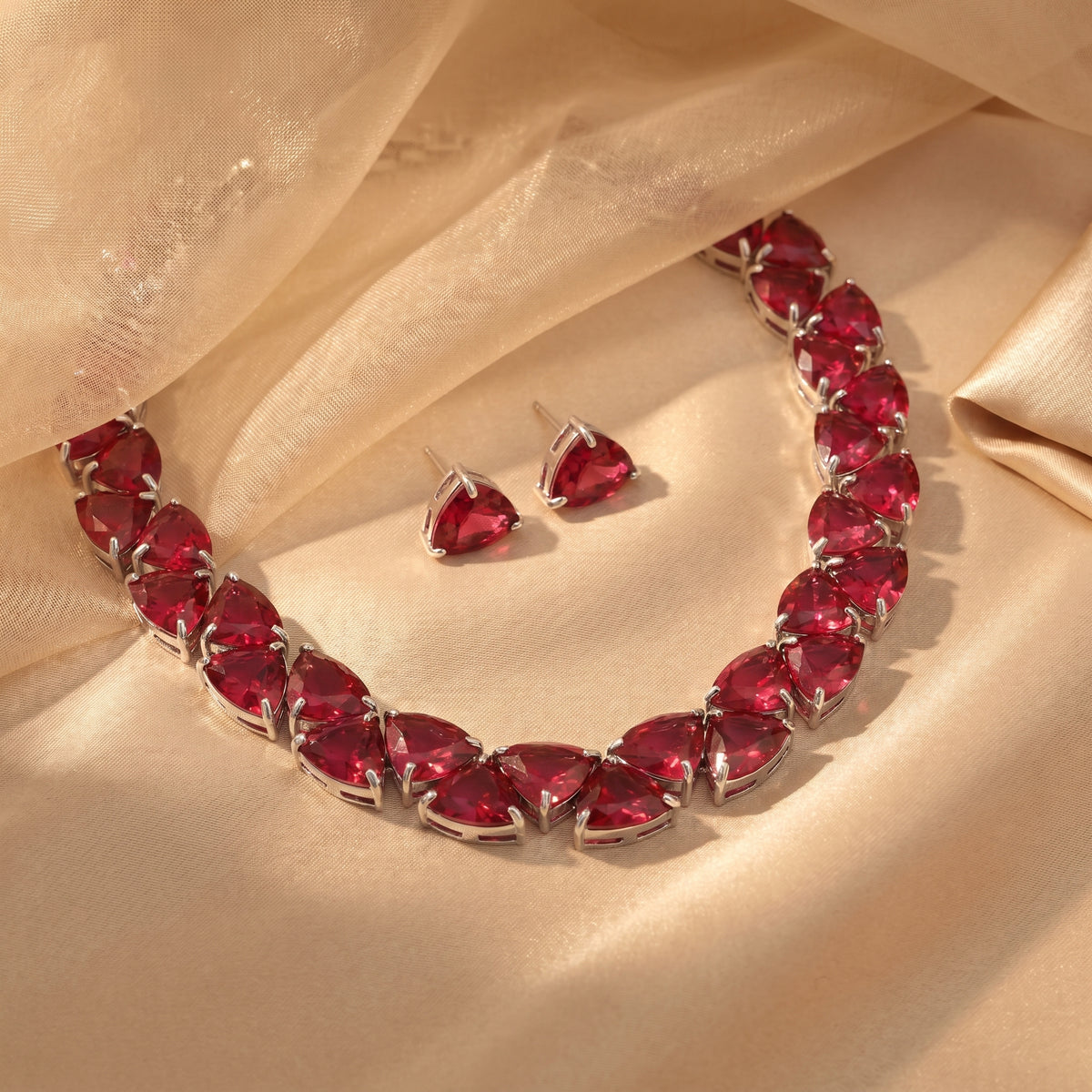 Rhodium Plated Glass Stone Necklace Set alternate angle — Avalna, Arcot Tamil Nadu