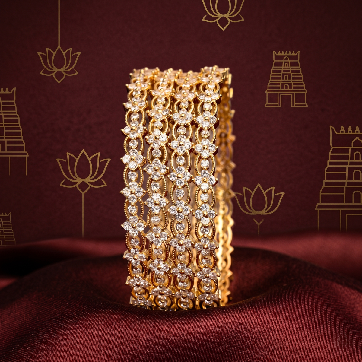 Set of 4 Gold Plated White AD Stone Bangles — Avalna, Arcot Tamil Nadu
