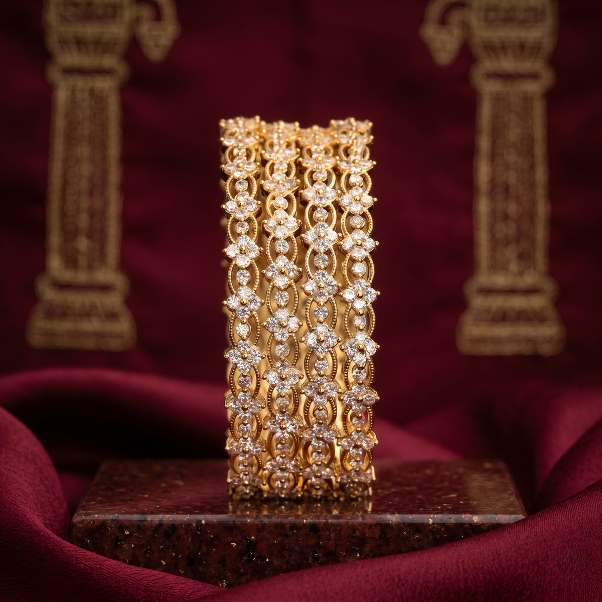 Set of 4 Gold Plated White AD Stone Bangles detail view — Avalna, Arcot Tamil Nadu