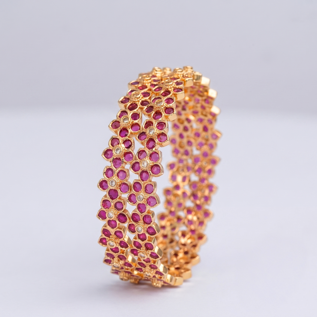 South Indian Floral Motif Ruby-Red Stone Bangles — Avalna, Arcot Tamil Nadu