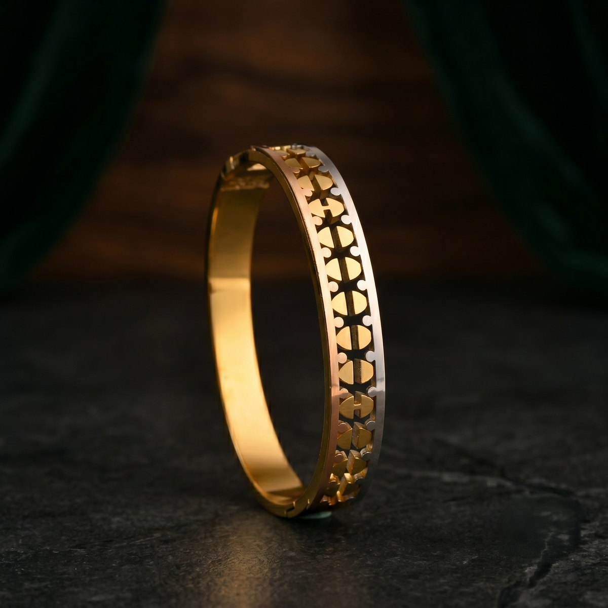 Tri-Tone Geometric Cut Cuff Bracelet close-up — Avalna, Arcot Tamil Nadu