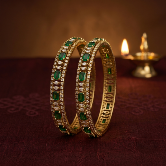 Victorian Style Stone Bangle — Green & Purple - Avalna South Indian Bangles Online